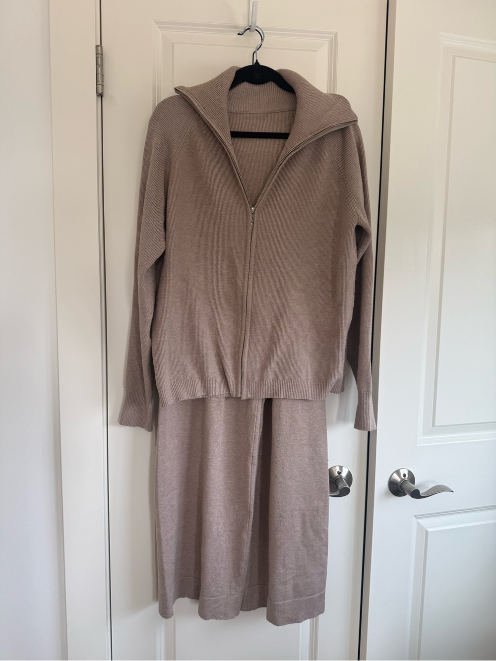 Neutral Knit Zip Cardigan and Pants Set - Taupe